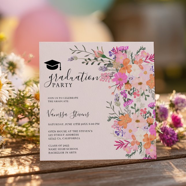 Convite Romantic pastel wildflowers spring graduation (Romantic pastel wildflowers spring graduation invitation)