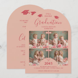 Convite Romantic Pink 4-Photo Twins Then & Now TMF26