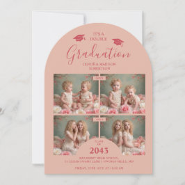 Convite Romantic Pink 4-Photo Twins Then & Now TMF26