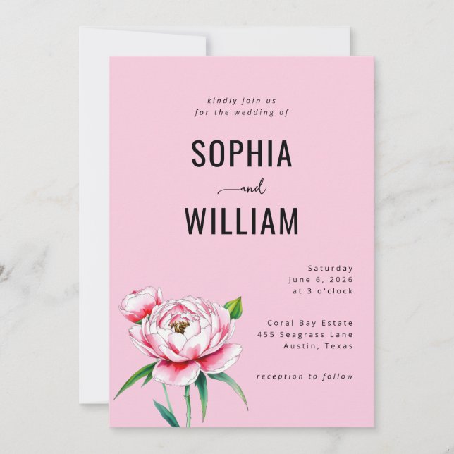 Convite Romantic Pink Floral Wedding Invitation (Frente)