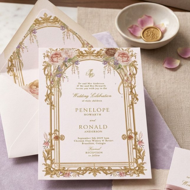 Convite Romantic Pink Rose Gold Wedding (Criador carregado)