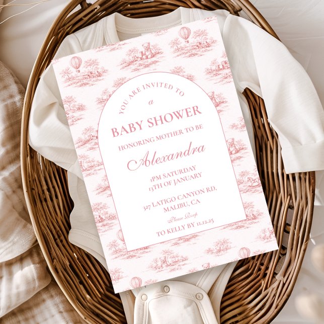 Convite Romantic Pink Toile Baby Shower (Criador carregado)