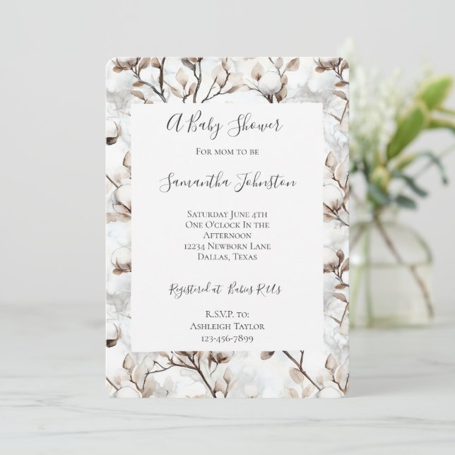 Convite Romantic Pretty White Flowering Tree Baby Shower (Em pé/Frente)