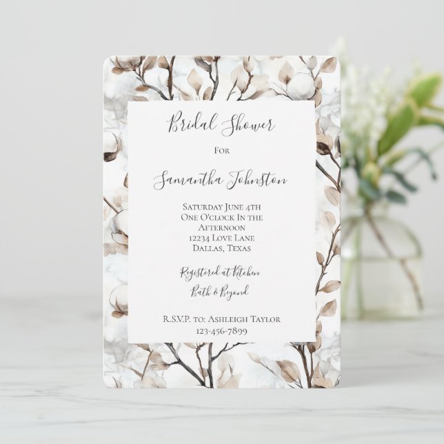 Convite Romantic Pretty White Flowering Tree Bridal Shower (Em pé/Frente)