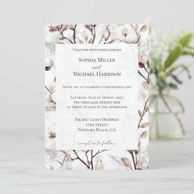 Convite Romantic Pretty White Flowering Tree Wedding (Em pé/Frente)