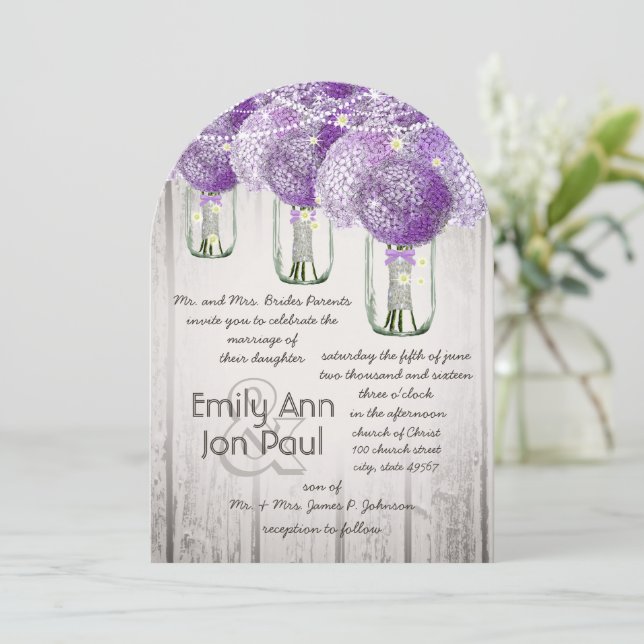 Convite Romantic Radiant Orchid Mason Jar Firefly Wedding (Em pé/Frente)