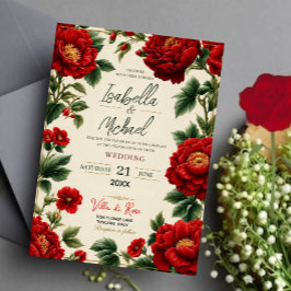 Convite Romantic Red Peony Elegant Floral Luxury Botanical