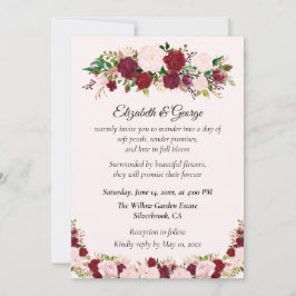 Convite Romantic Red, Pink Roses Custom Wedding Invitation