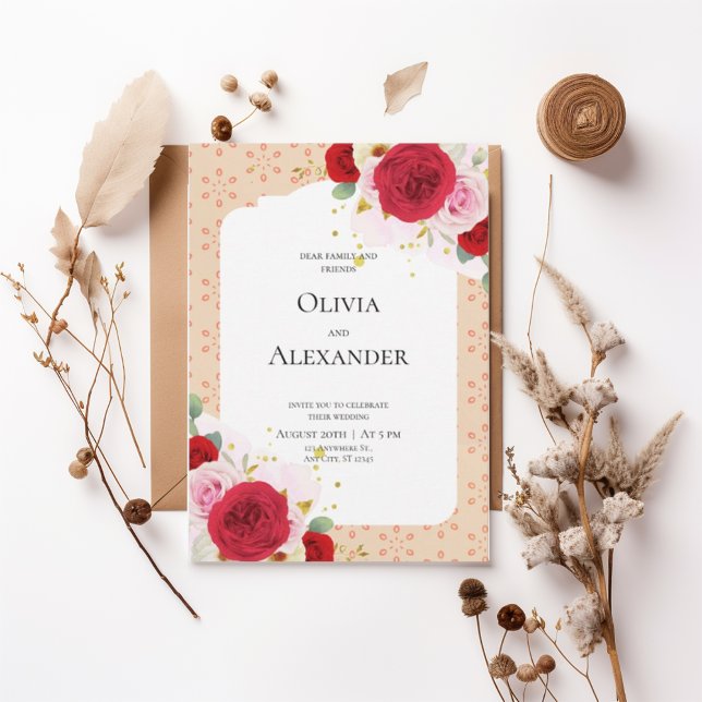 Convite Romantic Red Rose Floral Arch Wedding Invitation (Criador carregado)