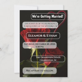 Convite Romantic Red Roses Abstract Heart Love Wedding Inv