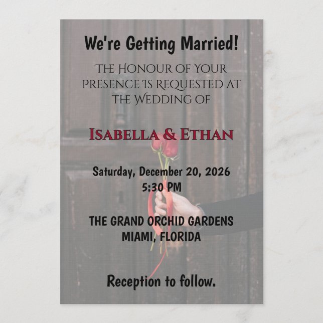 Convite Romantic Red Roses Elegant Wedding Invitation (Frente)