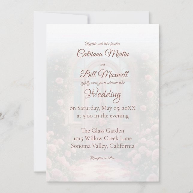 Convite Romantic Rose Arch Pink Door Wedding Invitation (Frente)