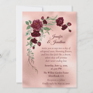 Convite Romantic Rose Gold Floral Customizable Wedding