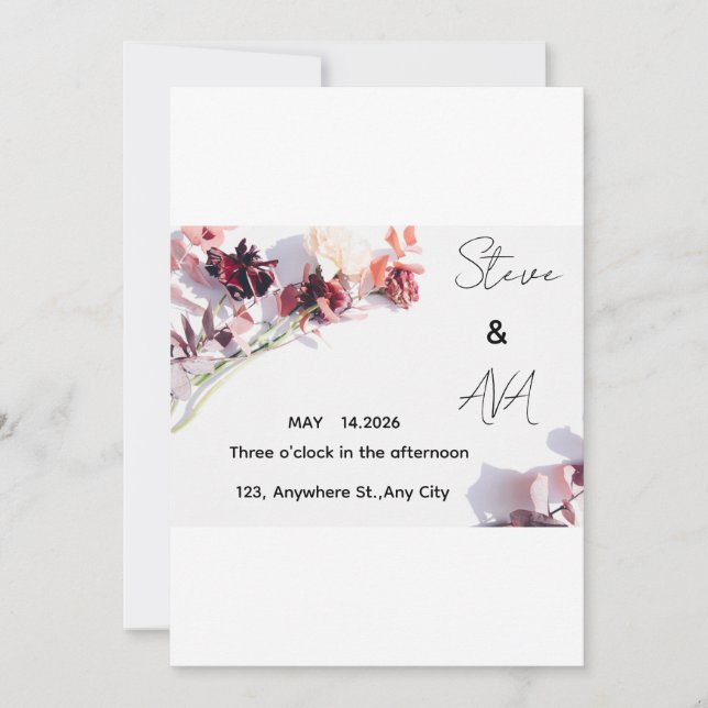 Convite Romantic Rose Wedding Invitation | Soft Floral Ele (Frente)