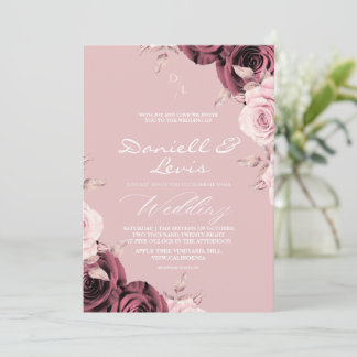 Convite Romantic Roses Dusty Pink ⎮ Mauve Wedding 