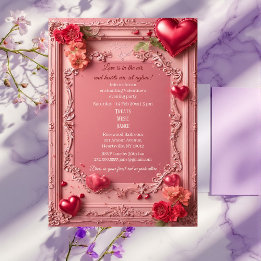 Convite Romantic Roses Red Hearts Rustic Valentine Party