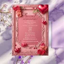 Convite Romantic Roses Red Hearts Rustic Valentine Party 