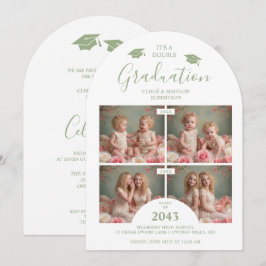 Convite Romantic Sage 4-Photo Double Twins Grads TMF26