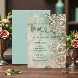Convite Romantic Steampunk Gears Wedding Invitation