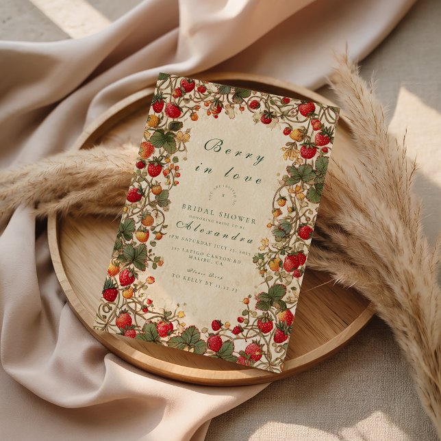 Convite Romantic Strawberry Floral Bridal Shower (Criador carregado)
