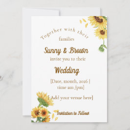 Convite Romantic Sunflower Rustic Yellow Wedding