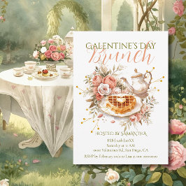 Convite Romantic Tea Waffle Galentine Brunch Floral Charm