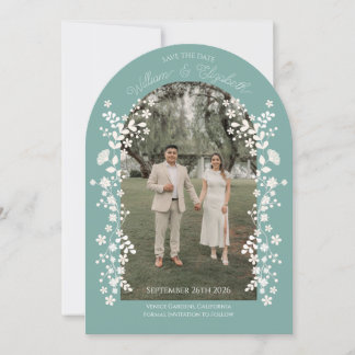 Convite Romantic Teal Eucalyptus Floral Arch Save the Date