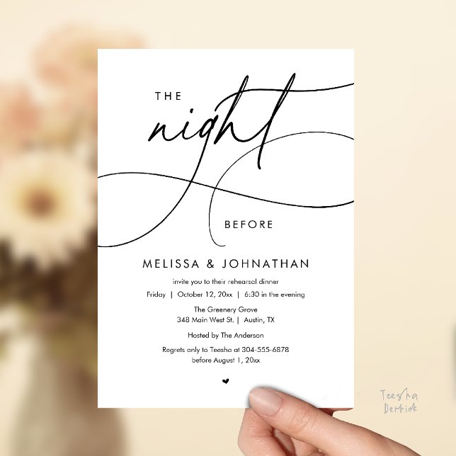 Convite Romantic The Night Before Wedding Rehearsal Dinner (Romantic The Night Before Wedding Rehearsal Dinner Invitation card in black and white)