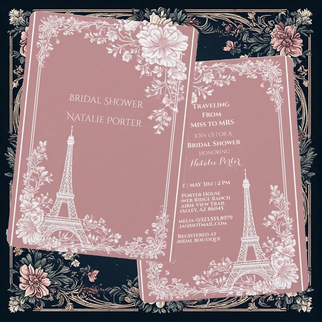 Convite Romantic Traveling from Miss to Mrs Bridal Shower  (Romantic Traveling from Miss to Mrs Bridal Shower Invitation)