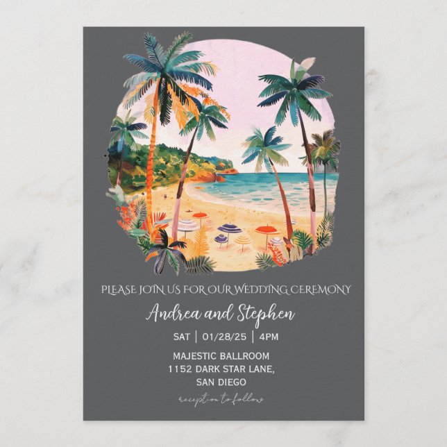 Convite Romantic Tropical Island Wedding (Frente)