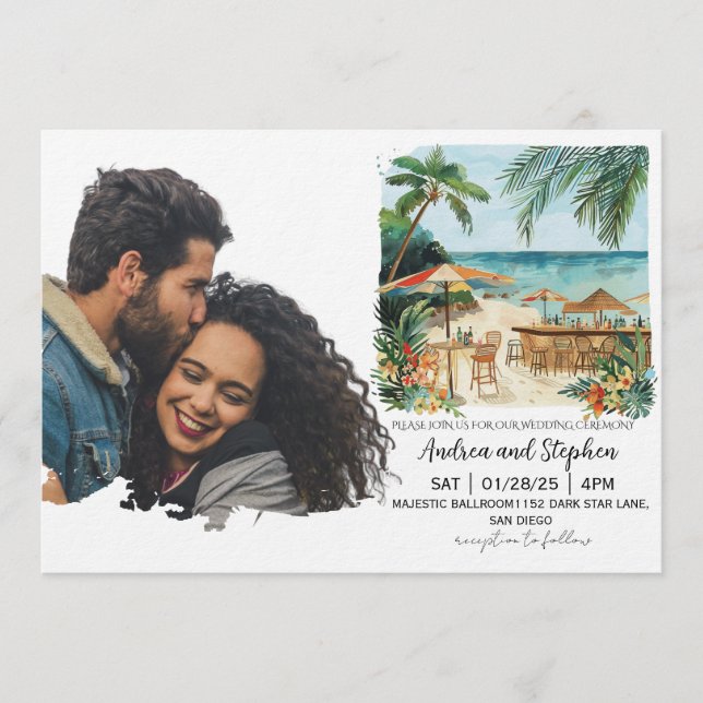 Convite Romantic Tropical Island Wedding (Frente)