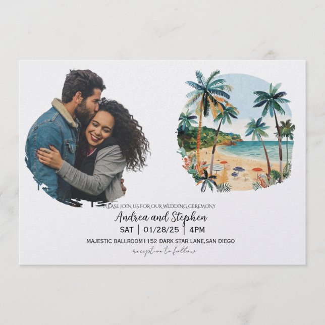 Convite Romantic Tropical Island Wedding (Frente)