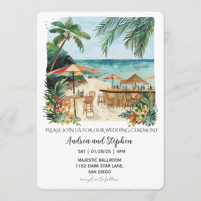 Convite Romantic Tropical Island Wedding (Frente)