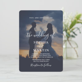 Convite Romantic Twilight Silhouette Photo Script Wedding 