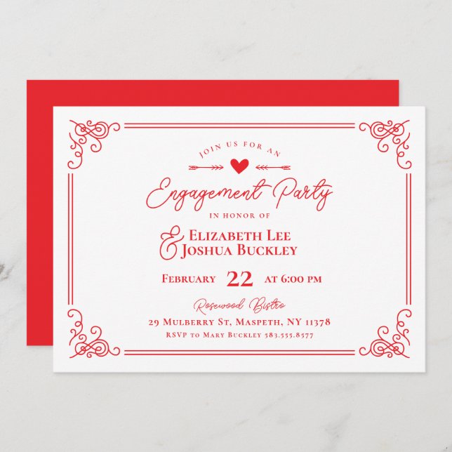 Convite Romantic Valentine's Day Engagement Party (Frente/Verso)