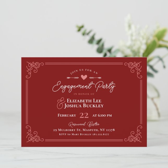 Convite Romantic Valentine's Day Engagement Party (Em pé/Frente)
