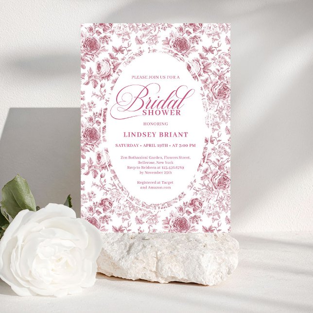 Convite Romantic Velvet Rose Floral Toile Bridal Shower   (Romantic Velvet Rose Floral Toile Bridal Shower Invite)