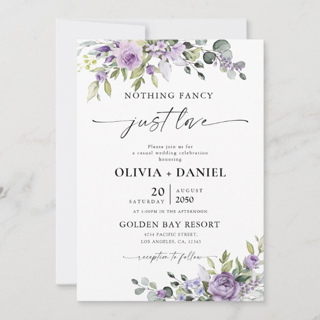 Convite Romantic Violet Flowers Wedding Invitation (Frente)
