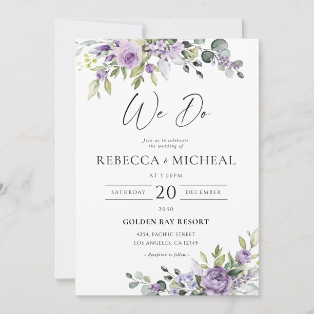 Convite Romantic Violet Flowers Wedding Invitation (Frente)