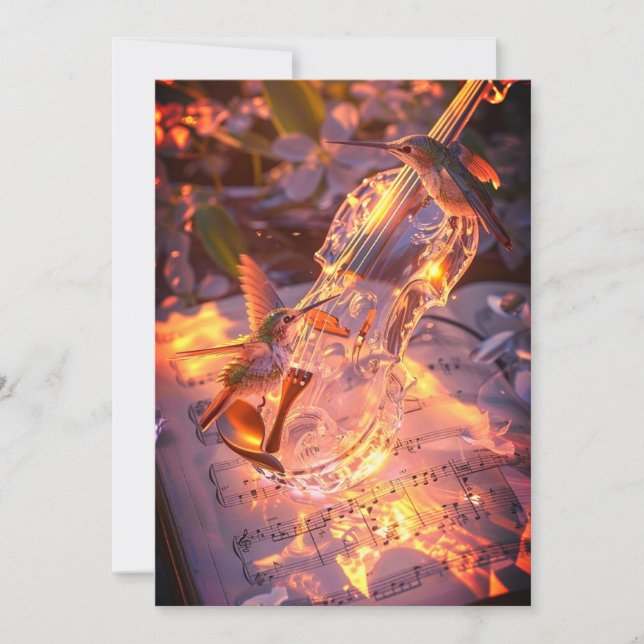 Convite Romantic Violin & Bird Wedding Invitation | Music  (Frente)