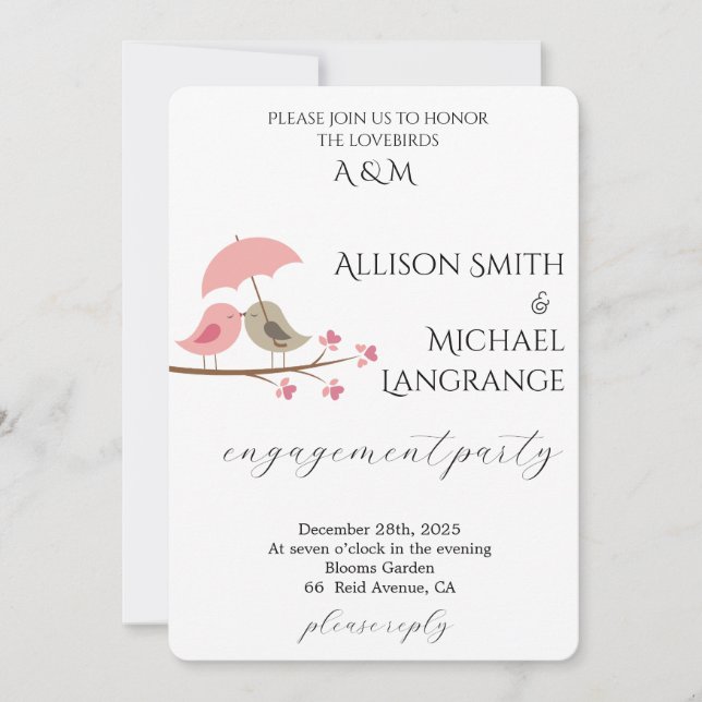 Convite Romantic Watercolor Blush Engagement Party (Frente)