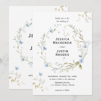 Convite Romantic Watercolor Dusty Blue Wildflower Wedding
