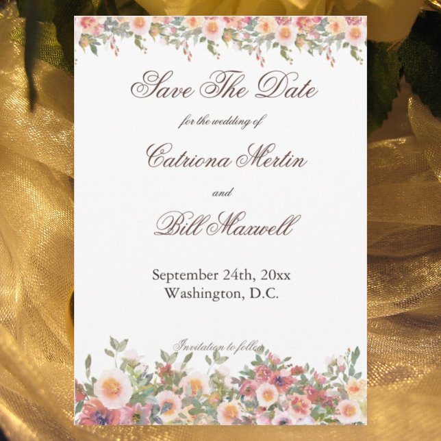 Convite Romantic Watercolor Floral Save the Date Card (Criador carregado)