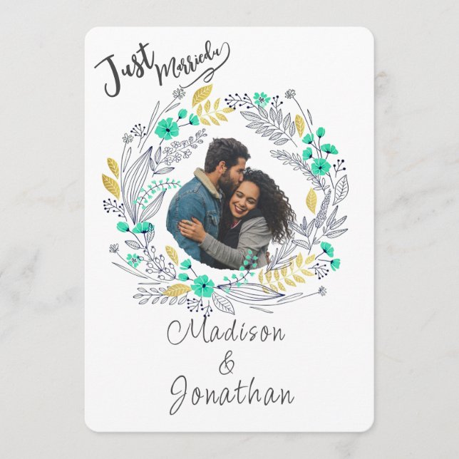 Convite Romantic Watercolor Flower Wreath Wedding (Frente)