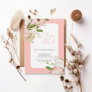 Convite Romantic Watercolor Flowers Elegant Script Invite