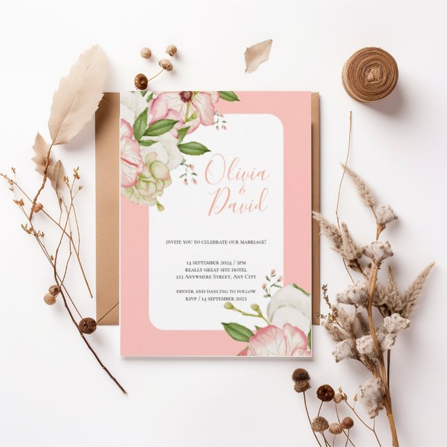 Convite Romantic Watercolor Flowers Elegant Script Invite (Criador carregado)