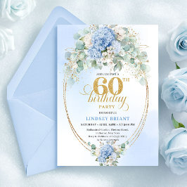 Convite Romantic Watercolor Light Blue Floral 60 Birthday