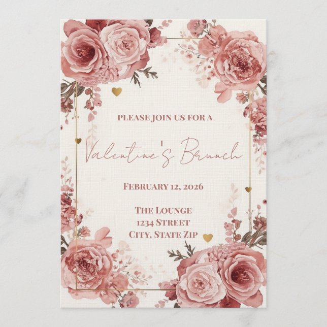 Convite Romantic Watercolor Valentine’s Brunch Invitation (Frente)