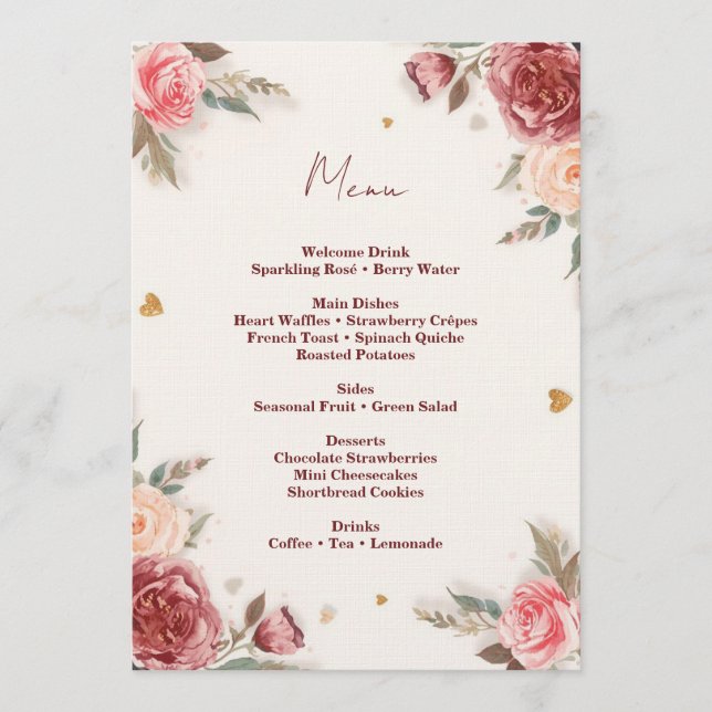Convite Romantic Watercolor Valentine’s Brunch Menu (Frente)