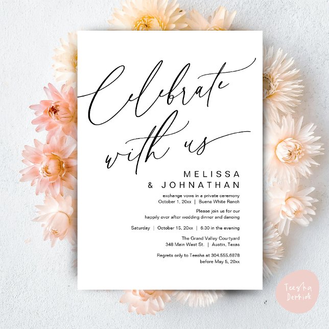Convite Romantic Wedding Dinner Party, Celebrate with us (Romantic Wedding Dinner Party, Celebrate with us Lunch Brunch Modern Invites Card  PDF White Black)